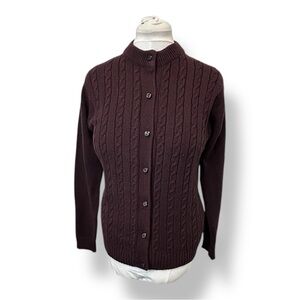 Vanguard VTG Women’s Button Down Cableknit Sweater Cardigan VTG 90s Dark Brown M